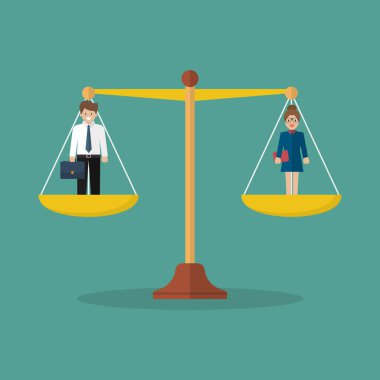 İşadamı ve ölçekler Dengeleme kadın. Sosyal adalet kavramı