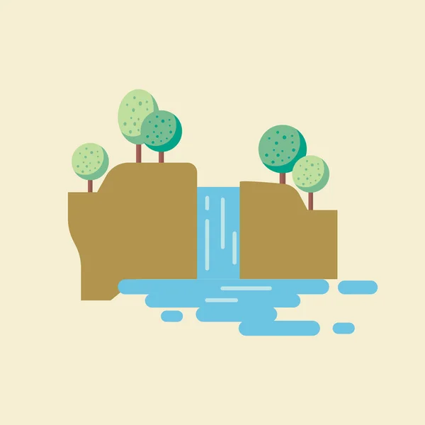 Waterfall landscape in flat style. Vector illustration