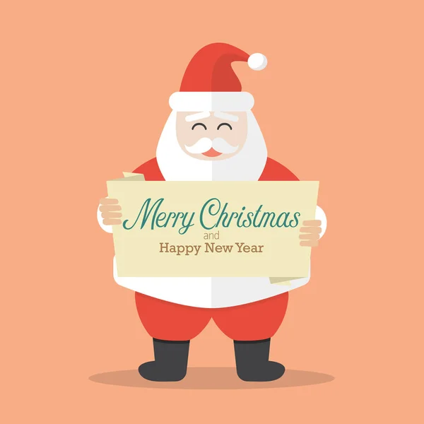 Santa Claus Drží Nápis Veselé Vánoce Šťastný Nový Rok Plochý — Stockový vektor