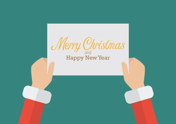 Veselé Vánoce Šťastný Nový Rok Santa Claus Ruce Podepsat Vektorové — Stockový vektor