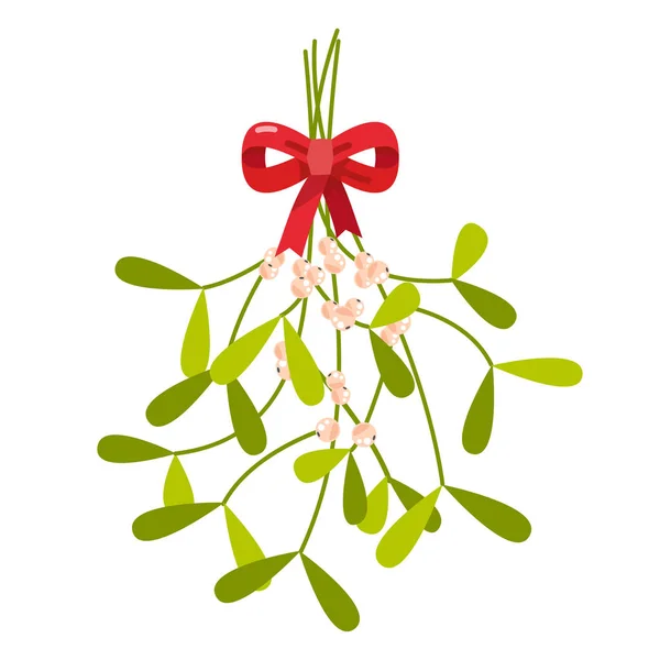 Mistletoe Red Bow Vector Illustration — Stock Vector