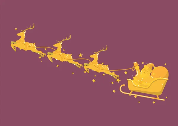 ゴールデン サンタ クロース トナカイのそりと ベクトル図 — ストックベクタ