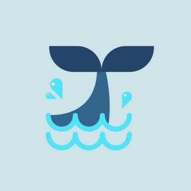 Düz stil kuyrukta balina. Vektör çizim