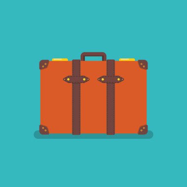 Vintage turuncu bavul. Vektör çizim