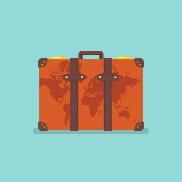 World Map Vintage Suitcase Travel Concept Vector Illustration — Stock Vector