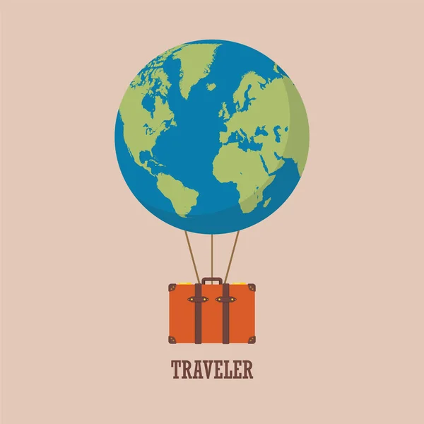 Globe Hot Air Balloon Travel Bag Vector Illustration — Stock Vector