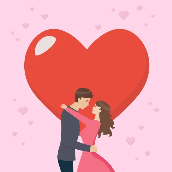 Loving Couple Kissing Big Heart Vector Illustration — Stock Vector