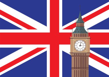 Big Ben İngiltere bayrağı arka plan ile. Vektör çizim