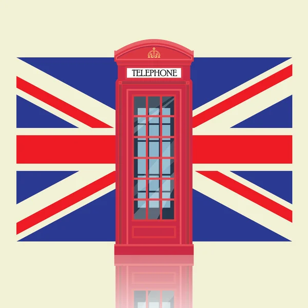 英国旗と赤いロンドン電話ボックス — ストックベクタ