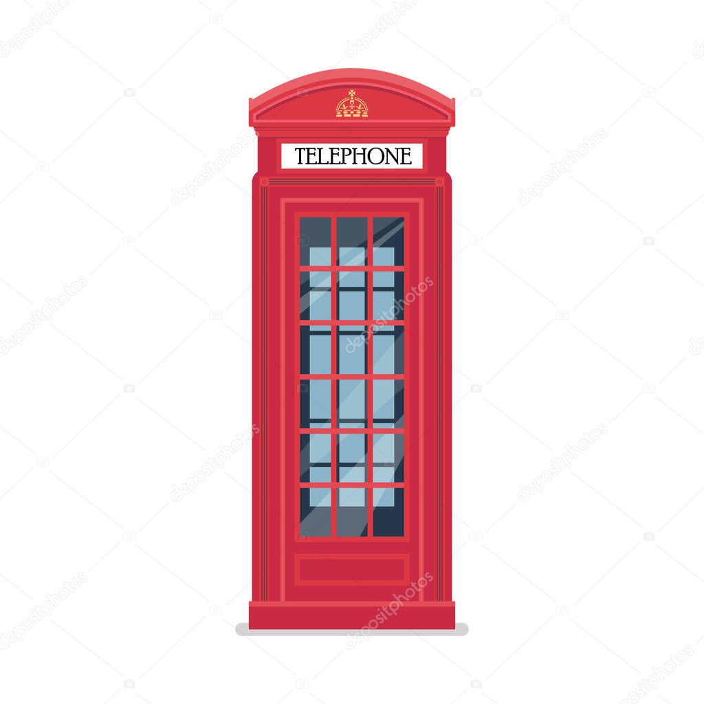 London red telephone booth. Vector illustration.