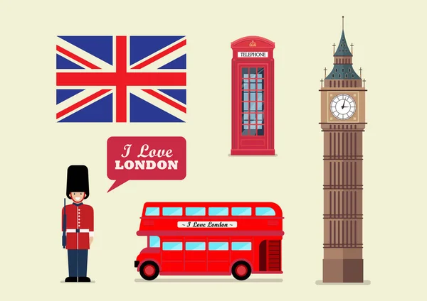 Londres Símbolos Nacionales Hito Turístico Ilustración Vectorial — Archivo Imágenes Vectoriales