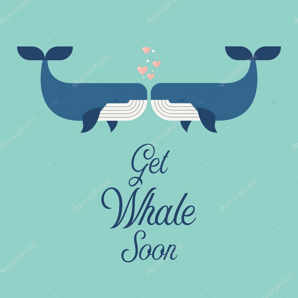 Get whale soon word with cute whales. greeting card