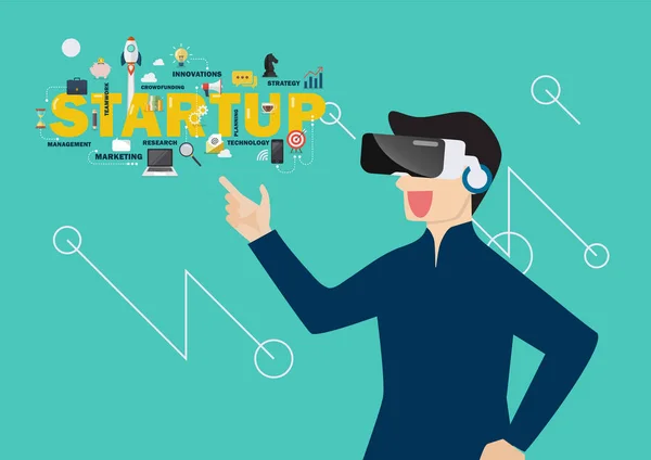 Homme en réalité virtuelle concept de start-up — Image vectorielle
