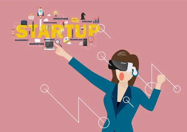 Donna utilizzando auricolare realtà virtuale — Vettoriale Stock