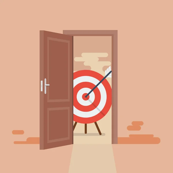 Big target behind opened door — Stock Vector