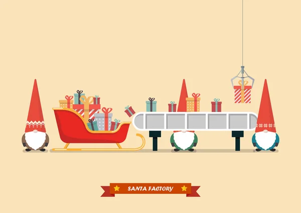 Babbo Natale slitta con mucchi di regali in attesa di una confezione regalo da ro — Vettoriale Stock