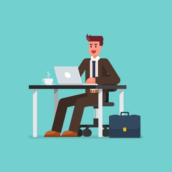 Homme d'affaires travaillant sur un ordinateur portable au bureau — Image vectorielle