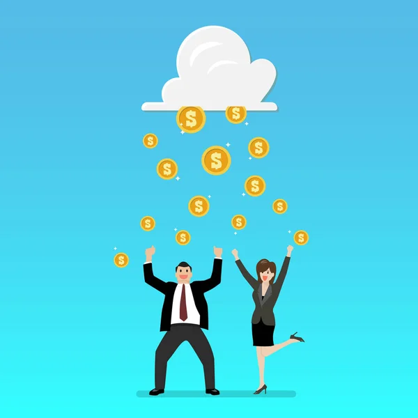 Sukces biznesmena z chmurą i deszczem pieniędzy — Wektor stockowy