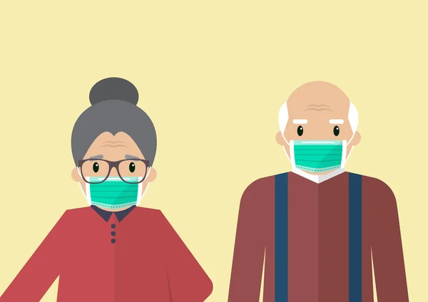 Senior Man Woman Wearing Medical Masks People Wearing Protective Medical — Stock Vector