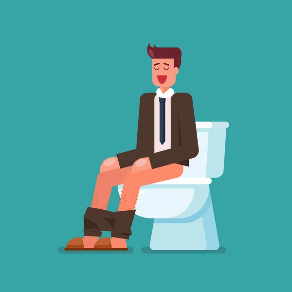 Homme Affaires Assis Sur Cuvette Des Toilettes Style Plat Illustration — Image vectorielle