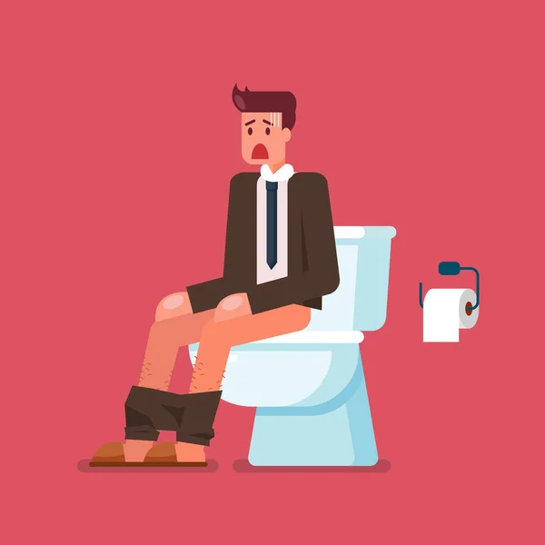 Businessman Sitting Toilet Bowl Suffering Diarrhea Flat Style Vector Illustration — Stock Vector