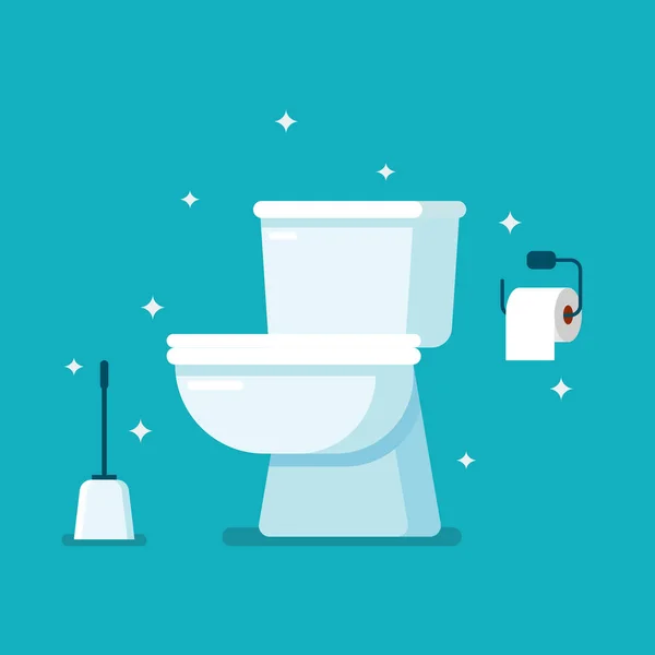 Toilettes Propres Dans Style Plat Bol Toilette Papier Toilette Brosse — Image vectorielle