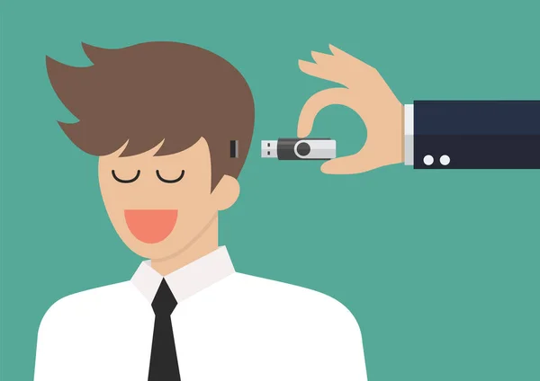 Hand Κρατώντας Usb Flash Drive Για Συνδέσετε Άλλο Κεφάλι Επιχειρηματία — Διανυσματικό Αρχείο