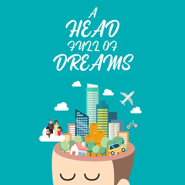 Hombre Con Cabeza Llena Sueños Ilustración Vectorial — Archivo Imágenes Vectoriales