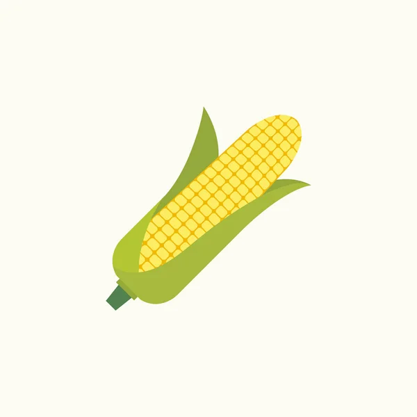 Corn Cob Green Husk Isolated White Background Flat Style Design — Stock Vector