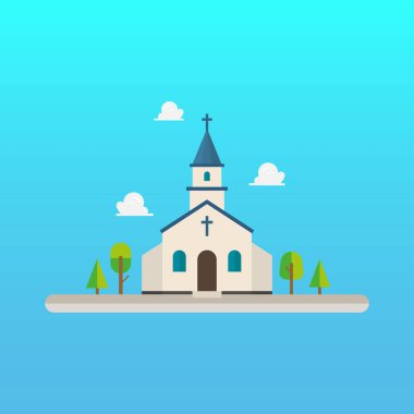 Düz dizayn edilmiş bir kilise. Vektör illüstrasyonu