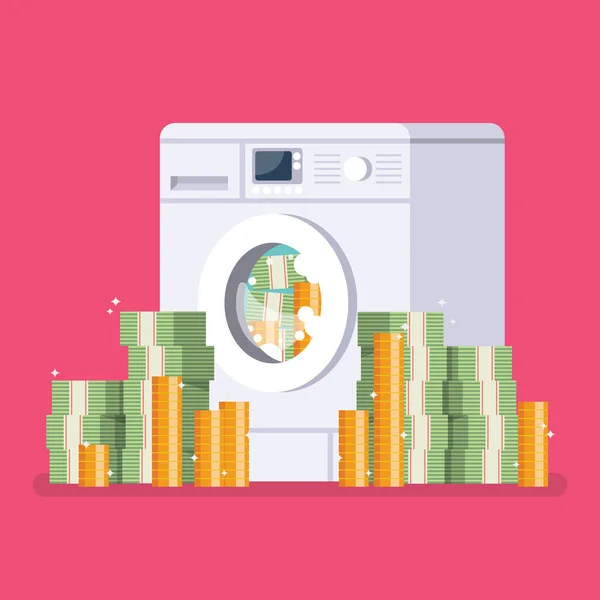 Máquina Lavar Roupa Lavagem Dinheiro Conceito Corrupção Empresarial Ilustração Vetorial —  Vetores de Stock
