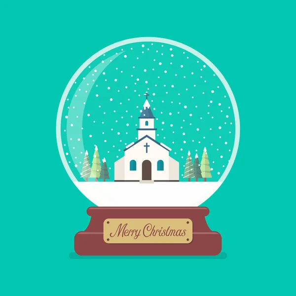 Wesołych Świąt Szklana Kula Kościołem Sezonie Zimowym Ilustracja Wektora — Wektor stockowy