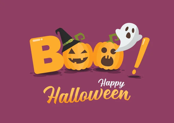 Feliz Cartel Halloween Calabazas Halloween Parte Boo Palabra Ilustración Vectorial — Vector de stock