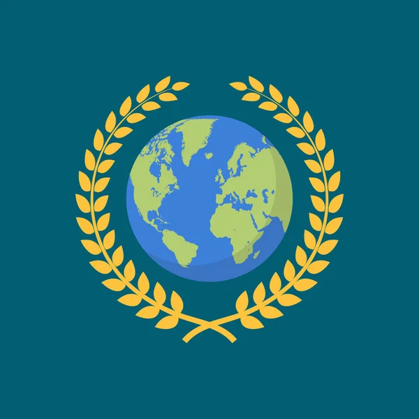 Earth Globe Golden Wreath Logo Symbol Vector Illustration — Stock Vector