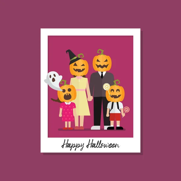 Halloween Family Image Polaroid Photo Frame Inglés Ilustración Vectorial — Vector de stock