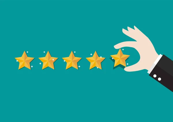 Zakenman Hand Geeft Vijf Sterren Rating Feedback Met Tevredenheidsbeoordeling Vectorillustratie — Stockvector