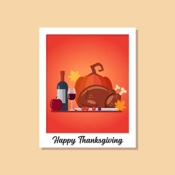 Thanksgiving Dinner Bild Auf Polaroid Fotorahmen Vektorillustration — Stockvektor