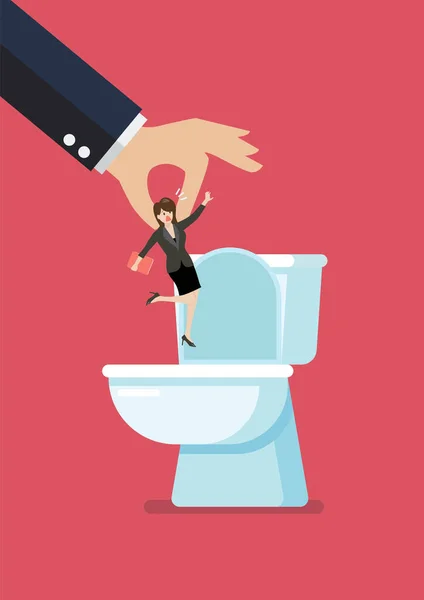 Hands Throw Business Man Toilet Bowl Vector Illustration — Stock Vector