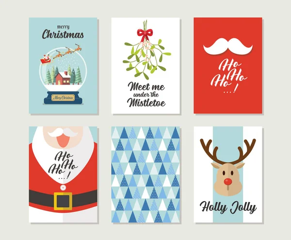 Kerst Cadeaubonnen Tags Met Belettering Vrolijke Kerstkaart Set Vectorillustratie — Stockvector