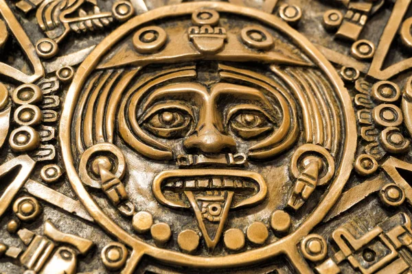 Nahaufnahme Des Tonatiuh Gesichts Zentrum Des Antiken Aztekischen Kalenders Auch — Stockfoto