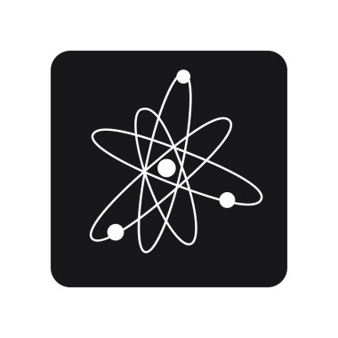 Atom moleküler sembolü ile siyah kare yuvarlak köşeler beyaz zemin üzerine 
