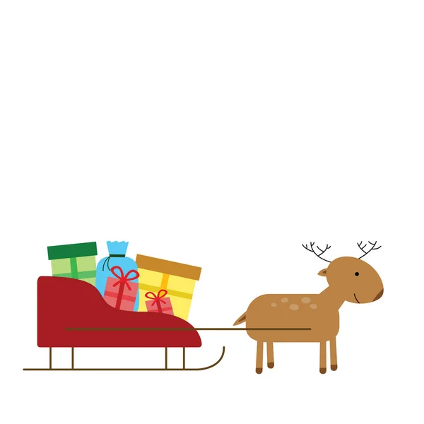 Desenhos Animados Veados Com Presentes Trenó Fundo Branco Feliz Natal — Vetor de Stock