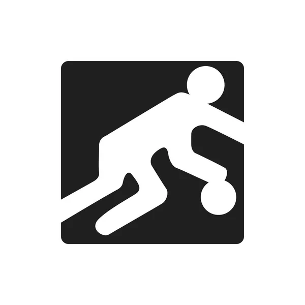 ボールで白い背景の単純な男をバスケット ボール黒の正方形のロゴ シンボル — ストックベクタ