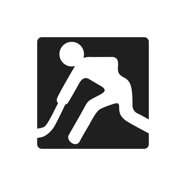 Pozemní Hokej Čtvercové Logo Symbol Hráč Hokejka Bílém Pozadí Atletiky — Stockový vektor