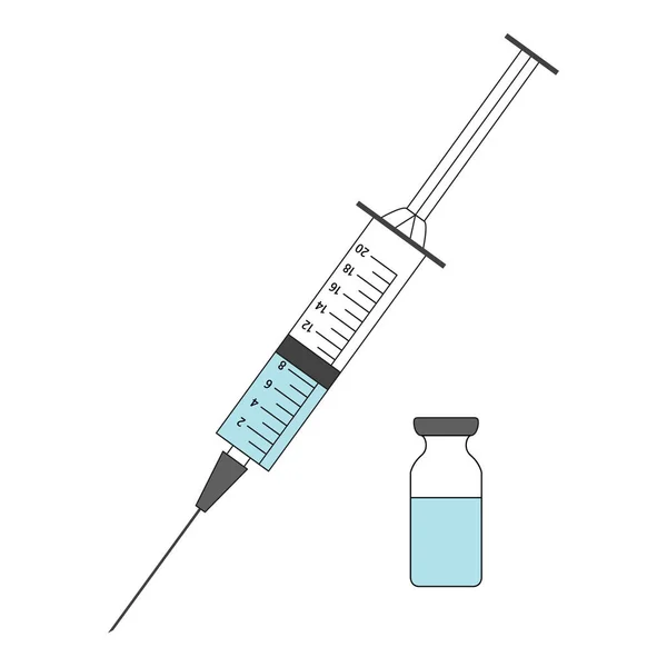 Jeringa Con Vacunación Azul Sobre Fondo Blanco — Vector de stock