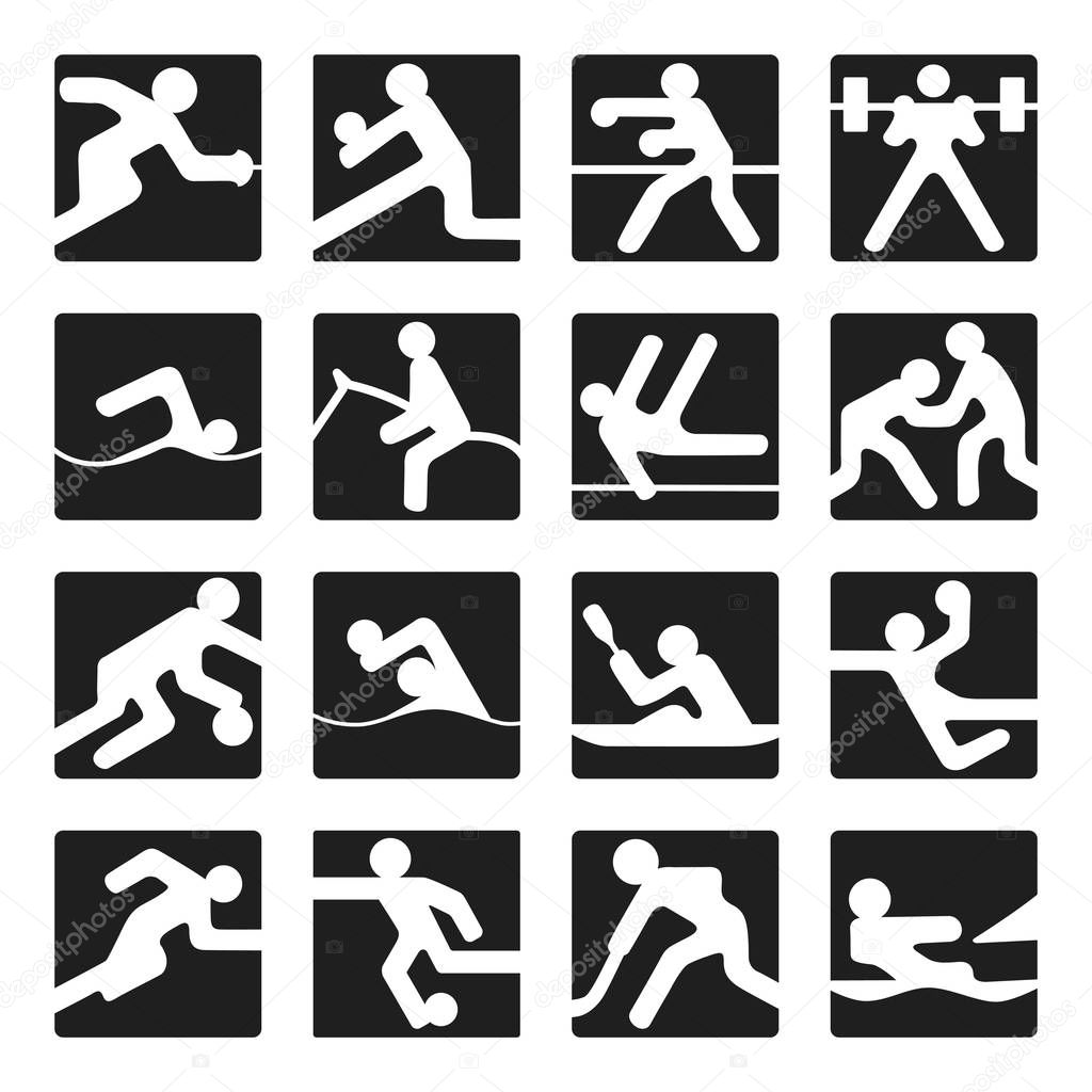 Set of simple olympic games icons summer sports square on the white background