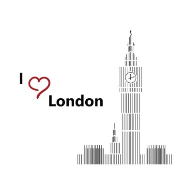 Big Ben beyaz arka plan el çizimi logosuna kesik Londra seviyorum metin satırları