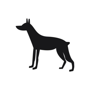 Köpek siyah sembol basit dolgu üzerinde beyaz arka plan doberman pinscher