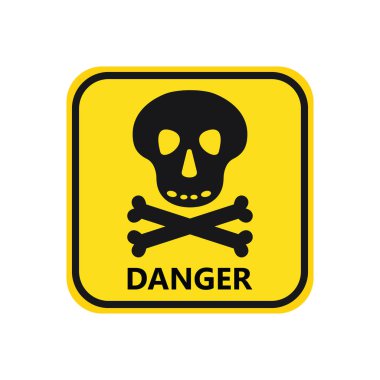 kafatası kemikleri siyah simge tehlike yüksekliği voltaj sarı arka plan kare metin üzerinde