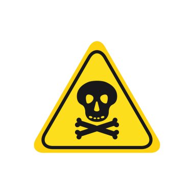 kafatası kemikleri ile siyah sarı arka plan üçgen simge tehlike yüksekliği voltajı